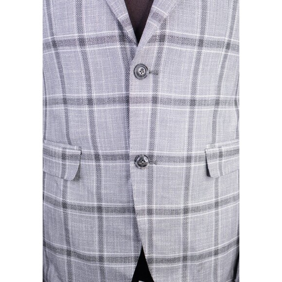 ZARA Sport Coat Jacket Blazer Gray Check 2-Button Sz 42 Single-Vented Poly Blend - Picture 3 of 14